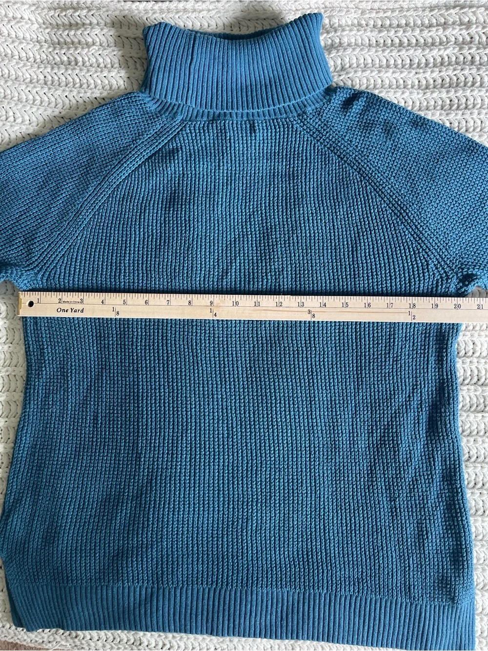 J. Crew Textured Turtleneck Sweater Blue Waffle Knit 100% Cotton Size Large L